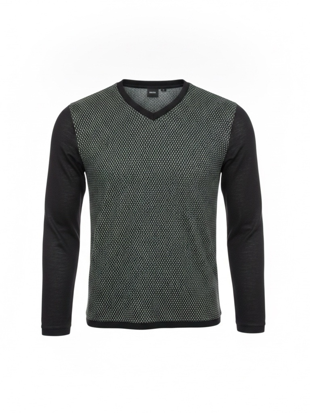BOSS V-Neck Long Sleeve Shirt Mesh Knit Black Green XXL